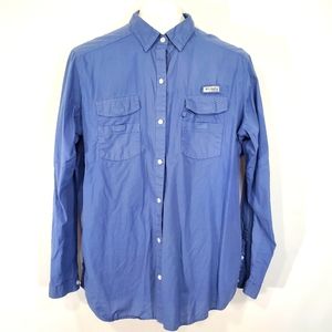 Columbia PFG Women's Sz XL Fishing Shirt Blue Button Up Nylon Long Sleeve Vented